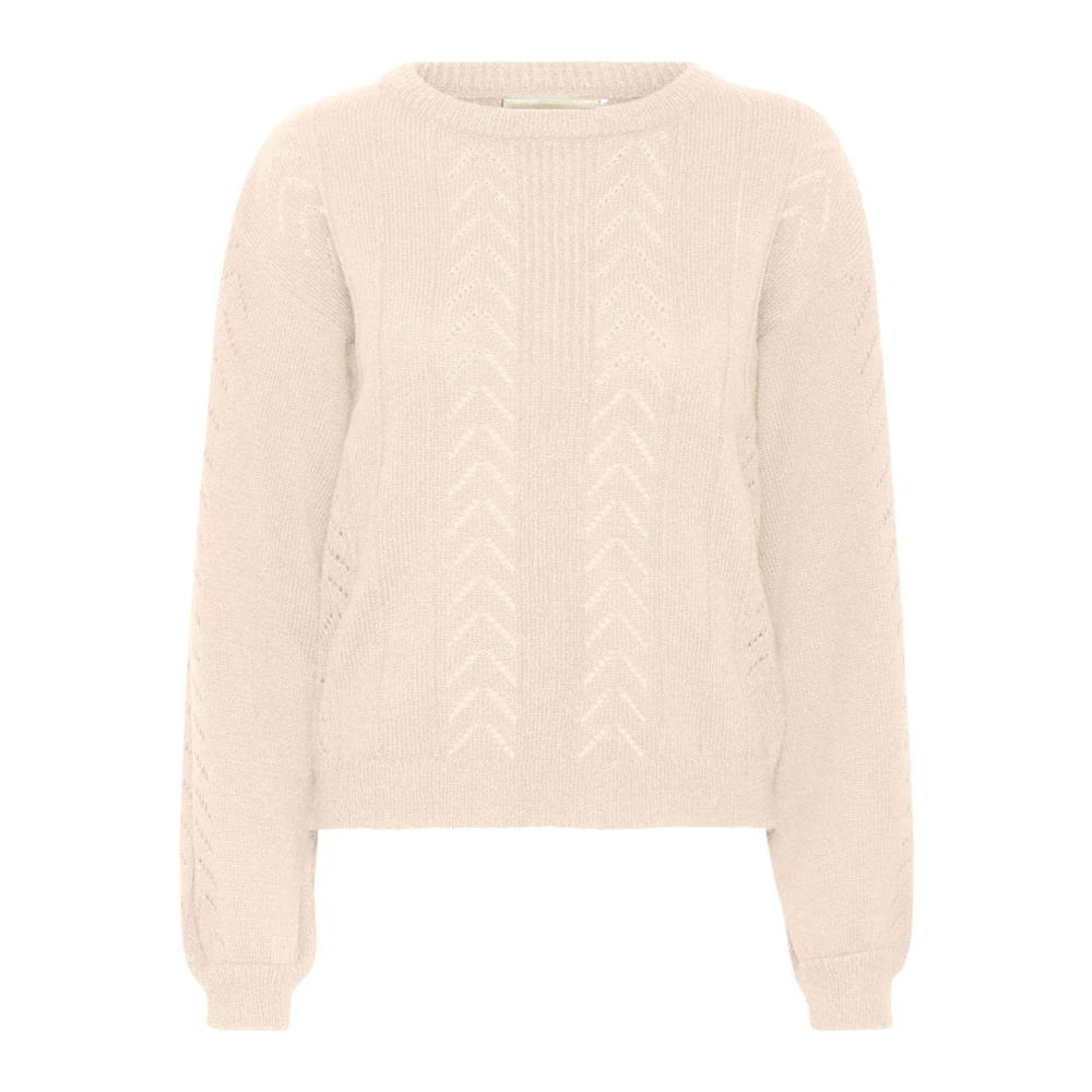 Cream Feestelijke Gebreide Trui Haver Melange Beige Dames