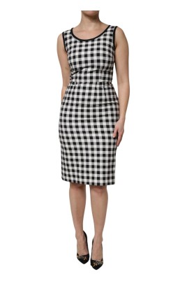 checkered-sleeveless-sheath-dress