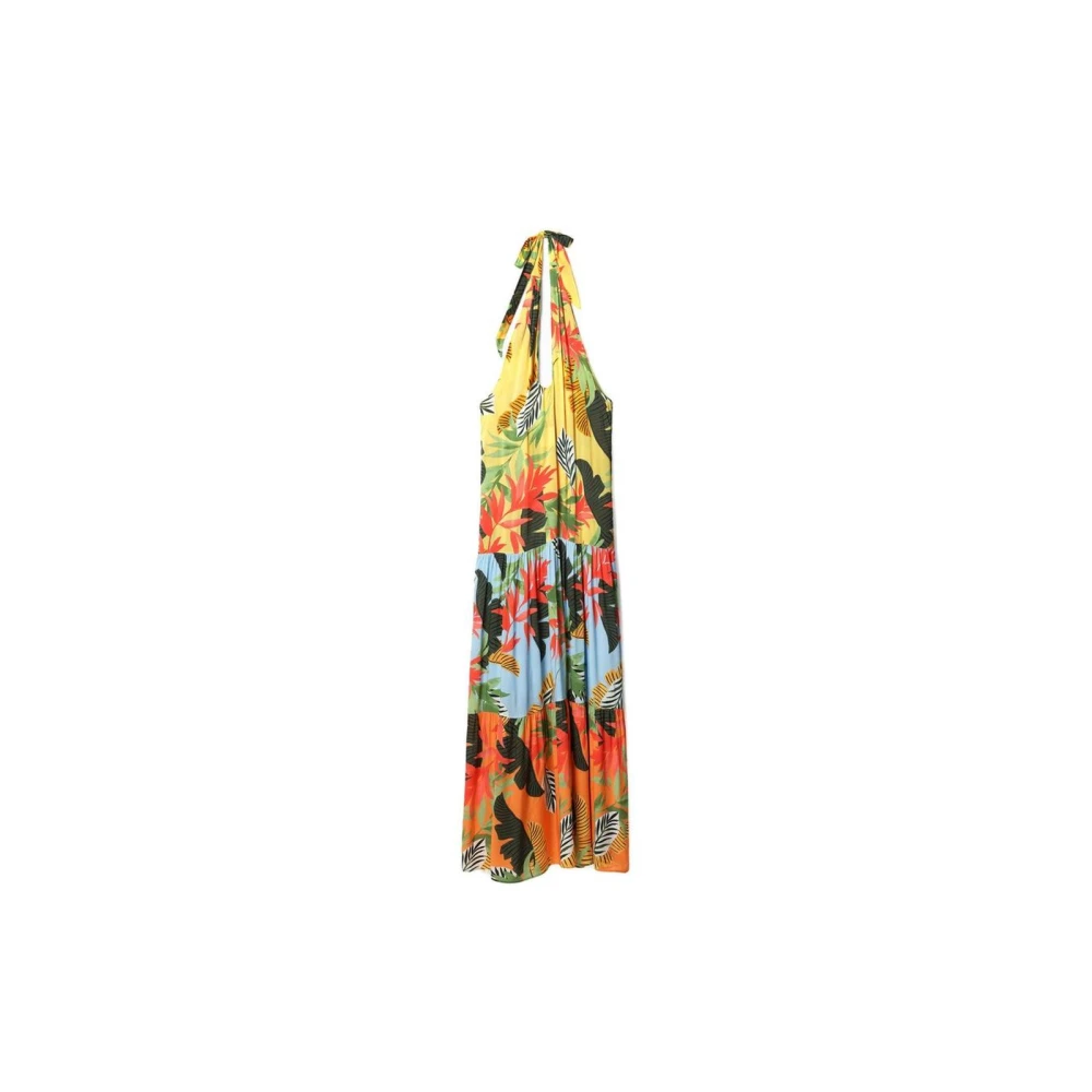 Desigual Oranje Viscose Lange Jurk Multicolor Dames