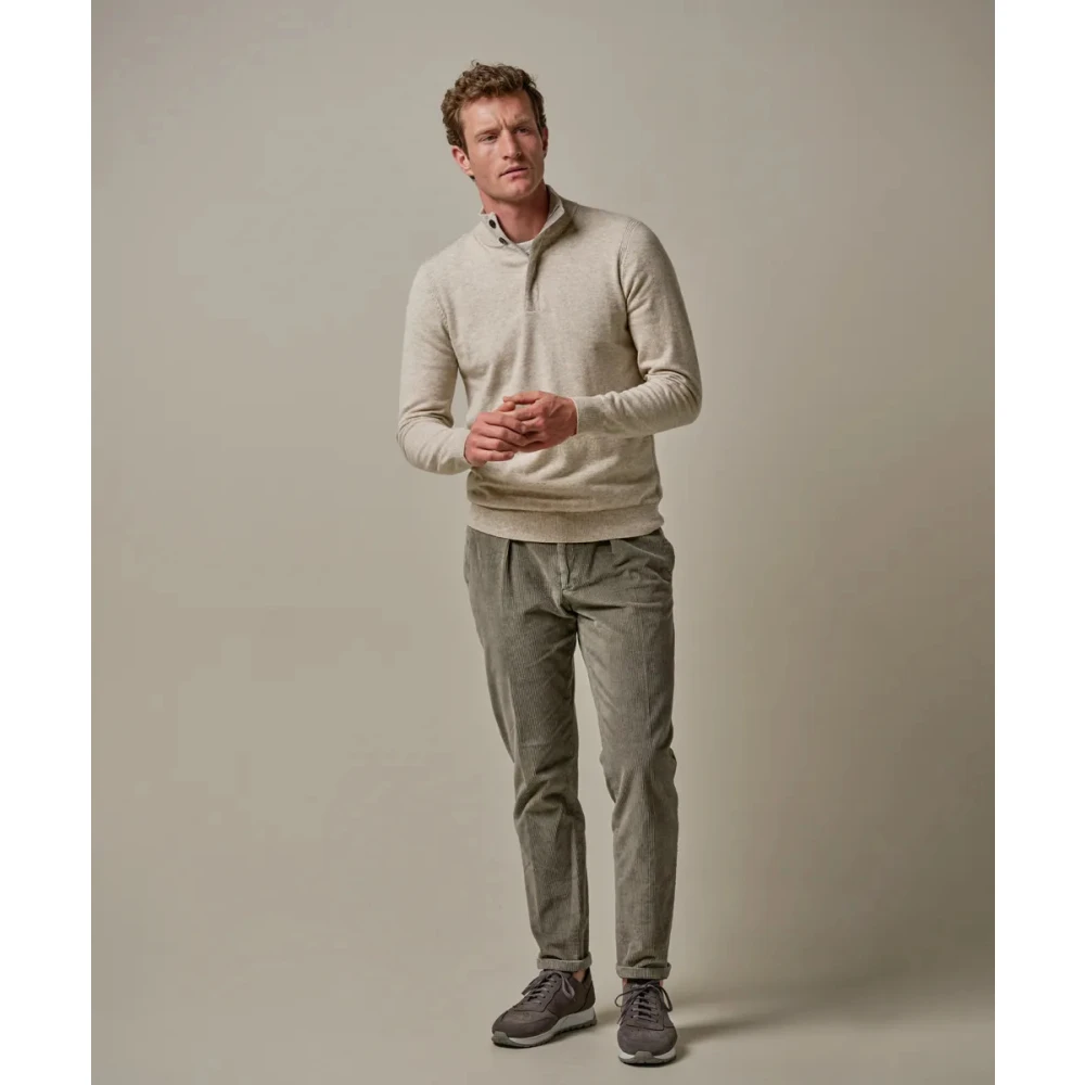 Profuomo Beige Wolmix Half Zip Trui Beige Heren