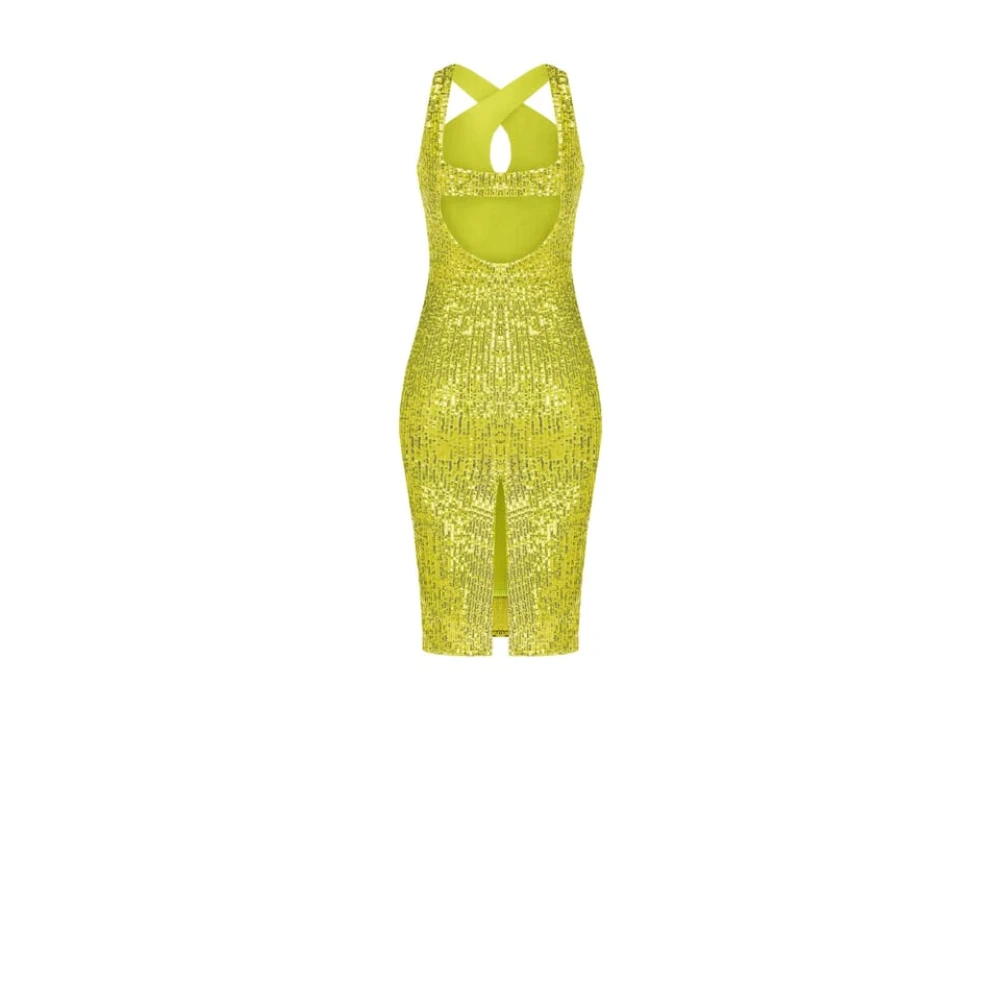 RINASCIMENTO Sequin Jurk met Gekruiste Bandjes Yellow Dames