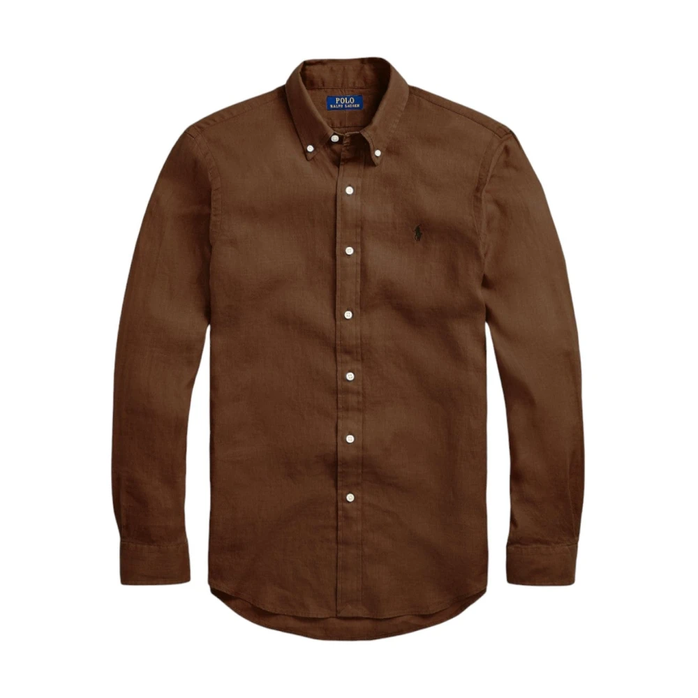 Ralph Lauren Linnen Overhemd Bruin Modern Fit Lichtgewicht Brown Heren