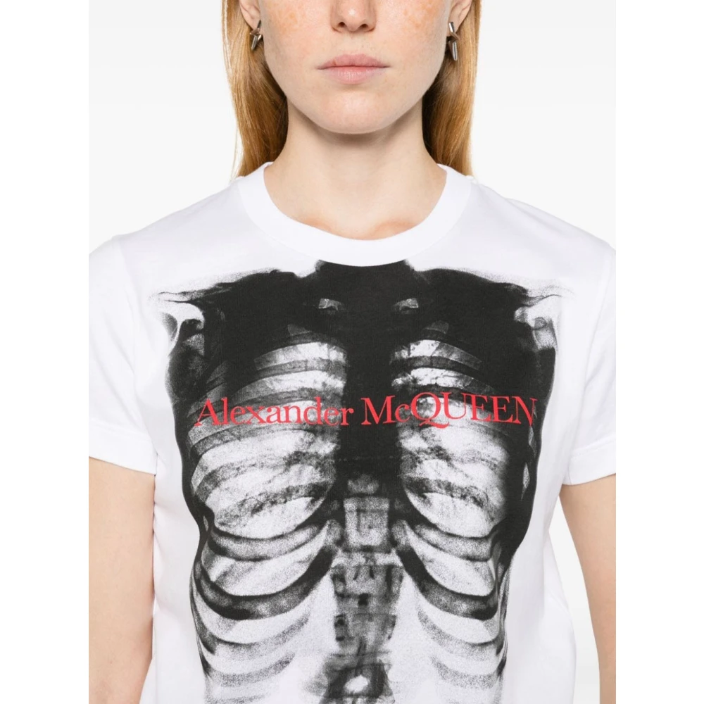 alexander mcqueen Logo Print Crew Neck Katoenen T-shirt White Dames