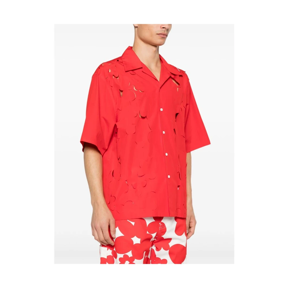 Marni Rode Katoenen Poplin Overhemd met Geborduurd Logo Red Heren