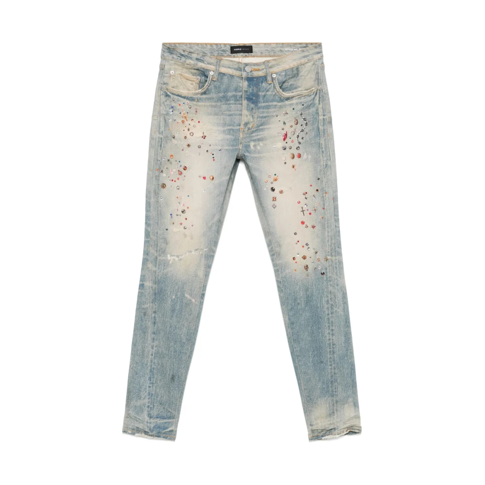Purple Brand Blauwe Jeans met Logo en Knopen Blue Heren