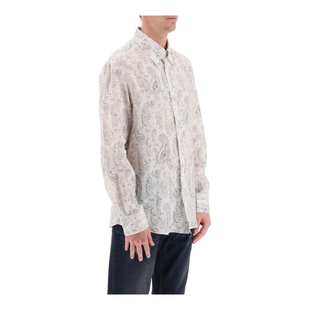 BRUNELLO CUCINELLI Linnen shirt met paisley patroon White Heren