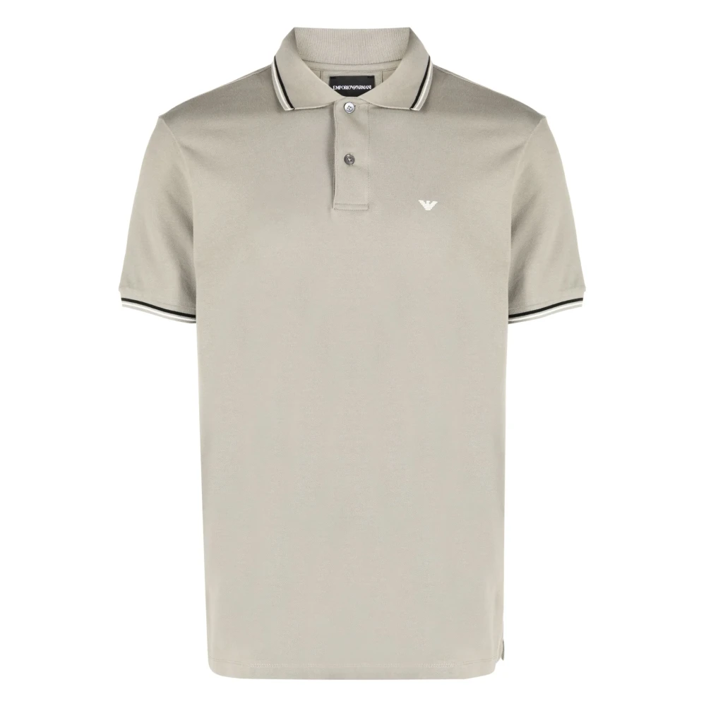 Emporio Armani Geborduurde Katoenen Poloshirt met Knopen Beige Heren