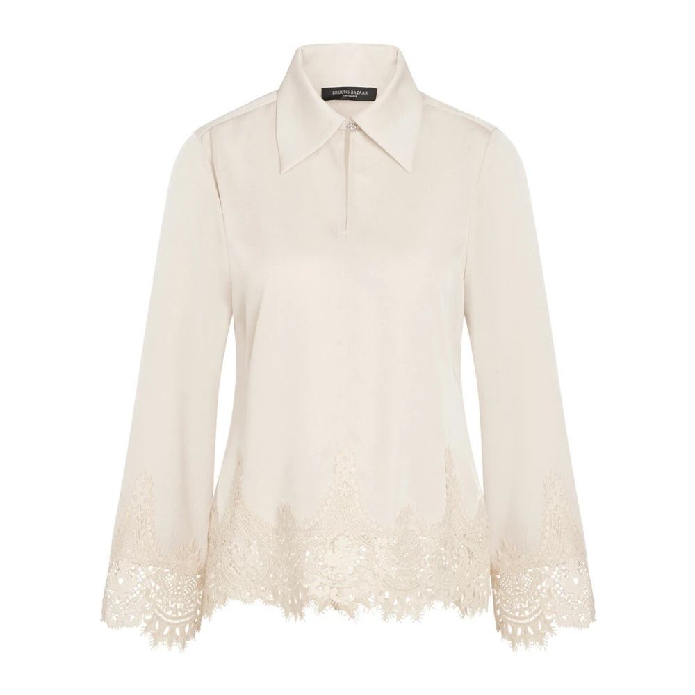 Bruuns Bazaar Blus med broderi Beige, Dam