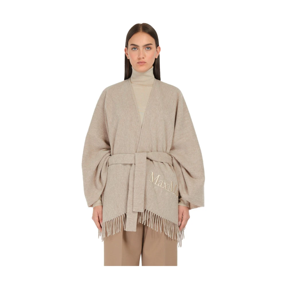 Max Mara Bruine Poncho met Franjes en Riem Brown Dames