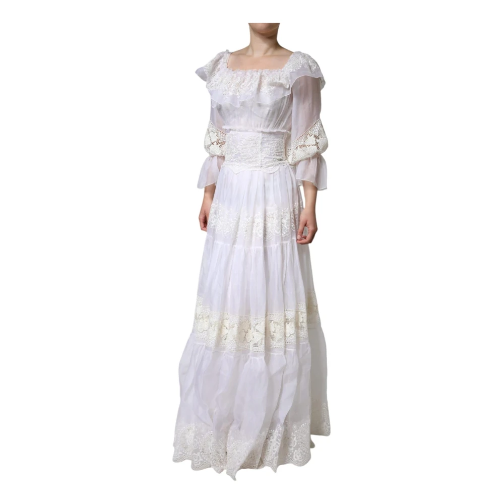 Dolce & Gabbana Witte Bloemenkant Maxi Jurk White Dames