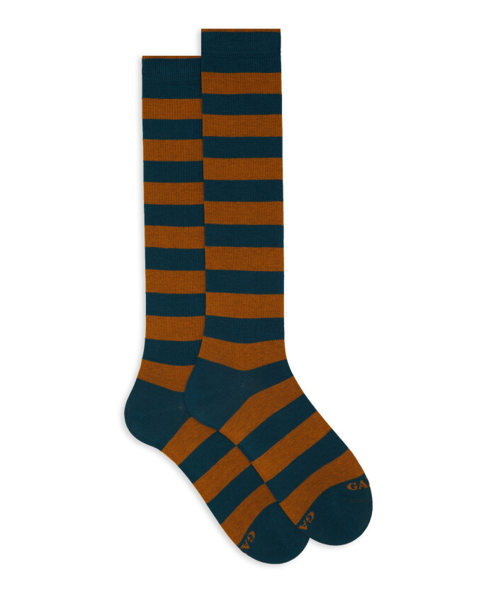 chaussettes-longues-en-coton-vert-pour-femmes-a-rayures-bicolores