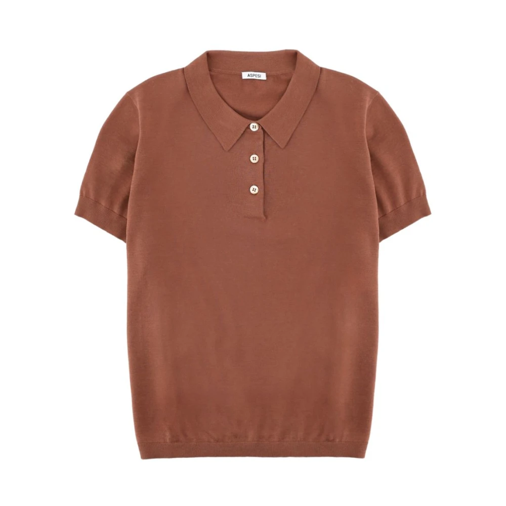 Aspesi Women's Brown Cotton- Silk And Linen Polo Shirt - Polo Shirts - Xs - Tops