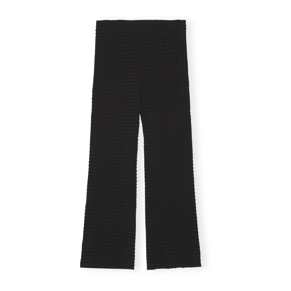 Black Stretch Seersucker Cropped Pants