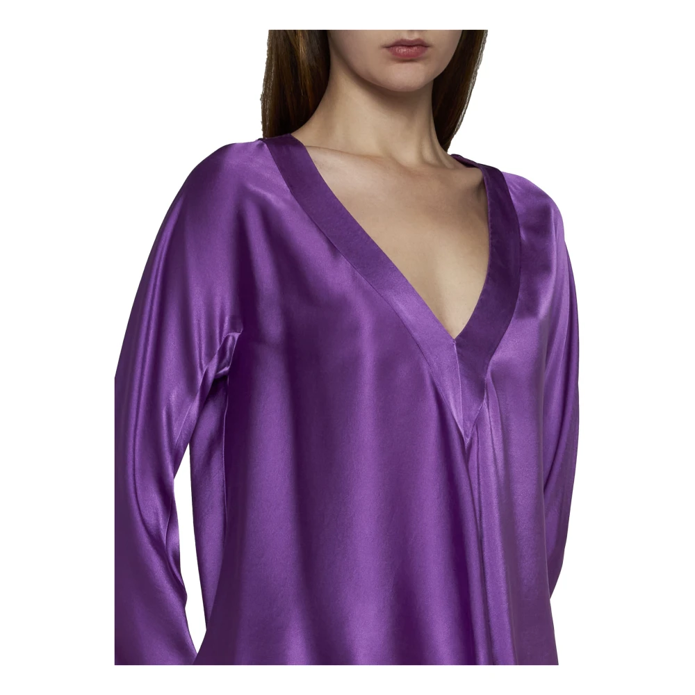Forte Satijnen afwerking V-hals Flare manchetten Purple Dames