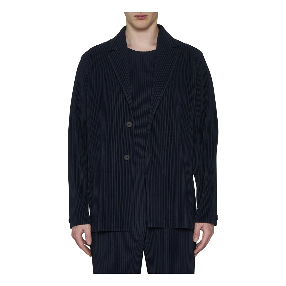 Issey Miyake Navy Blue Geplooide Blazer Jas Blue Heren