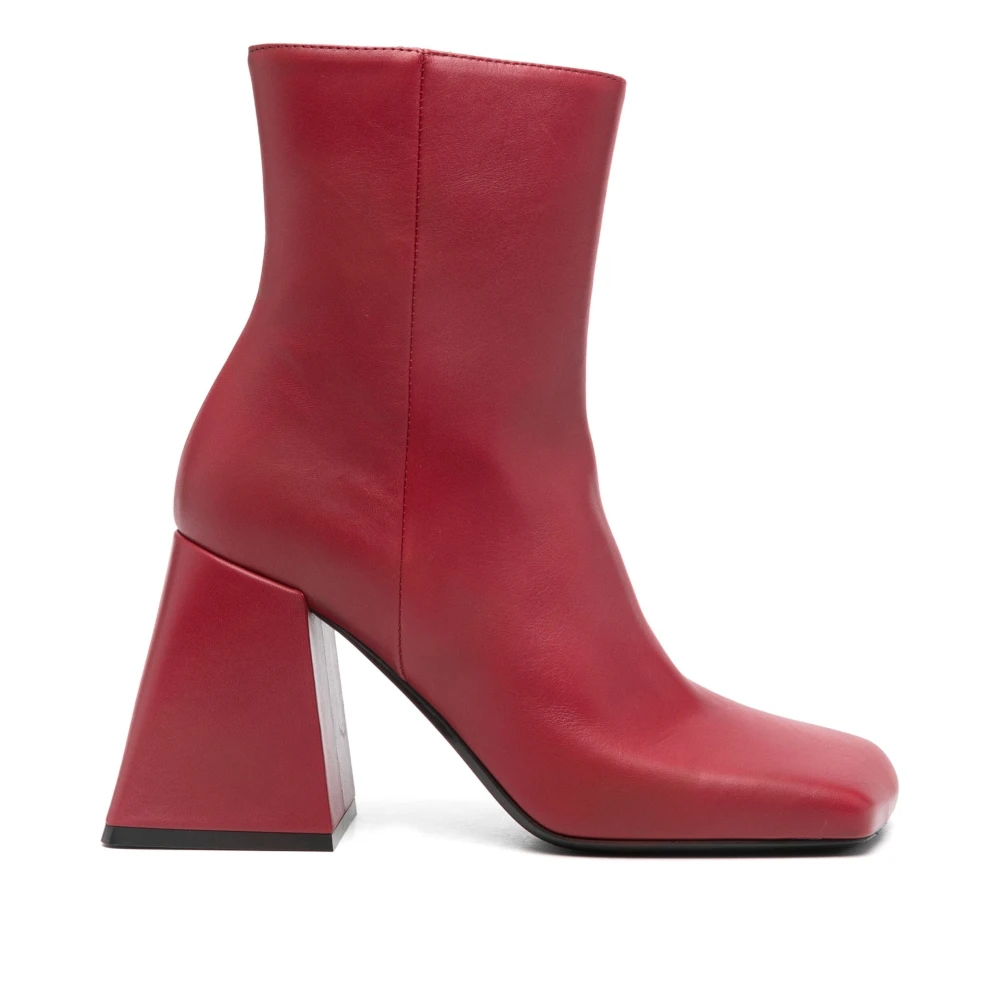 Vic Matié Red Heeled Boots, Female, 7 Uk, Leather Ankle Boots With Mid Heels