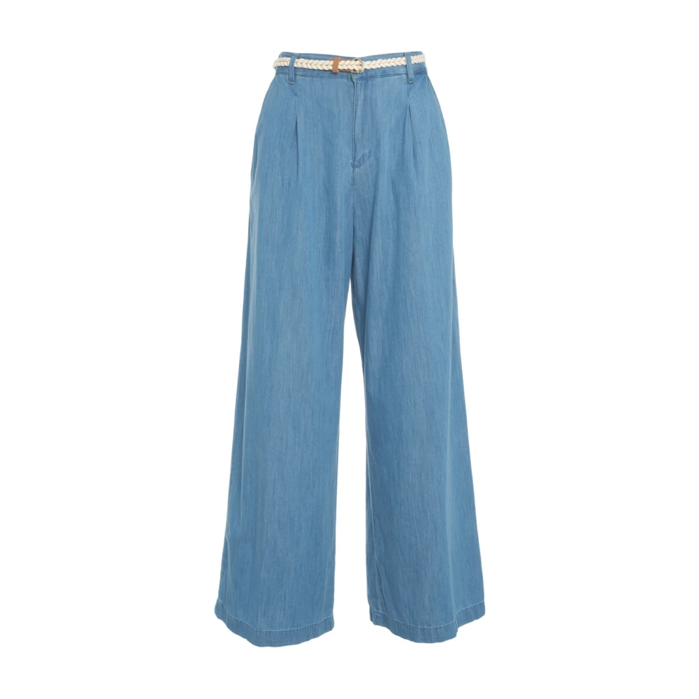 Liu Jo Women's Blue Wide Trousers, W28, Flared Denim Trousers With Belt