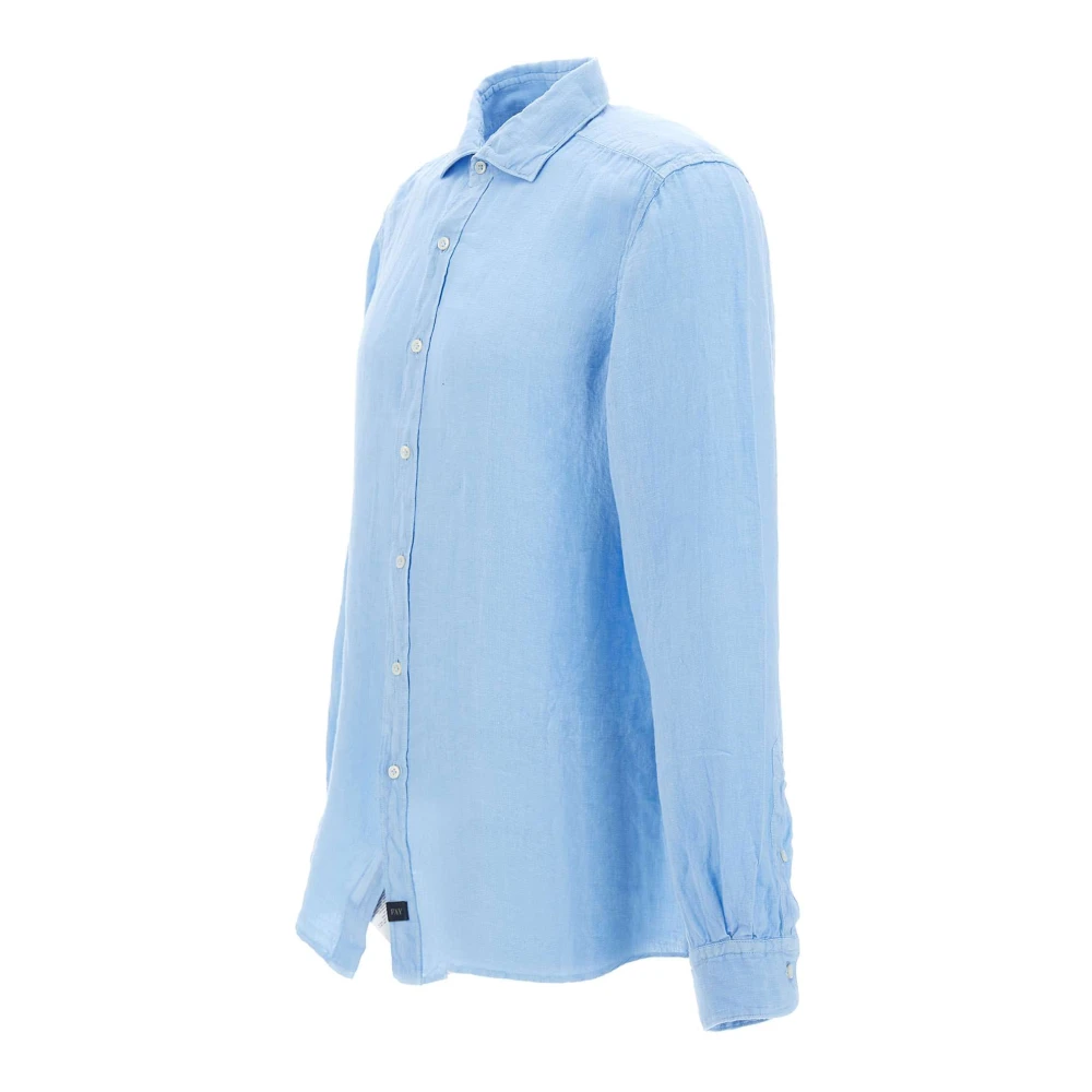 Fay Blauw Linnen Overhemd Klassieke Kraag Blue Heren
