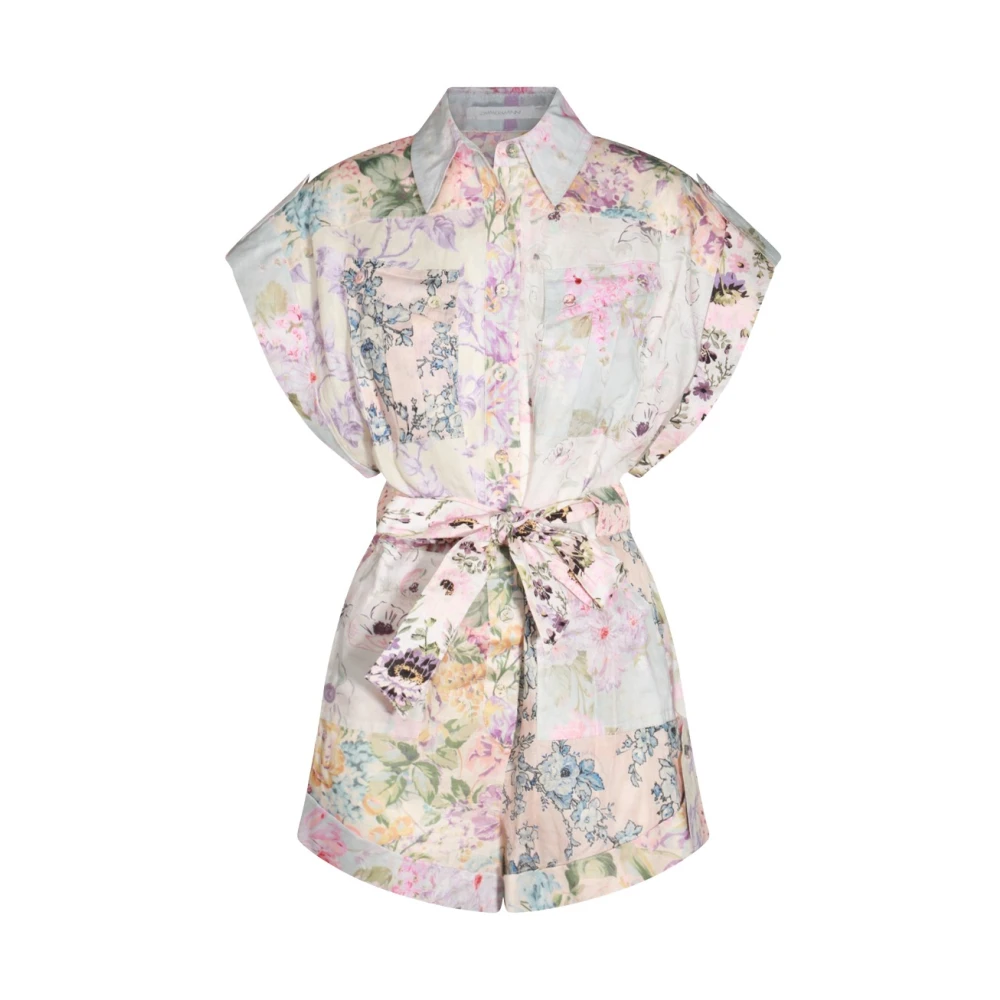 Zimmermann Multicolor Linnen Jumpsuit met All-Over Motif Multicolor Dames