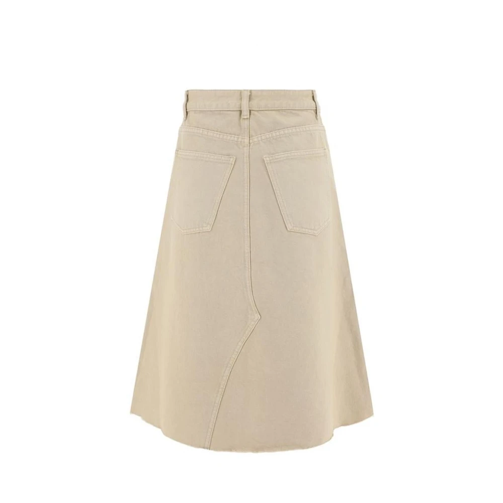 TORY BURCH Denim Midi Rok met Raffelzoom Beige Dames