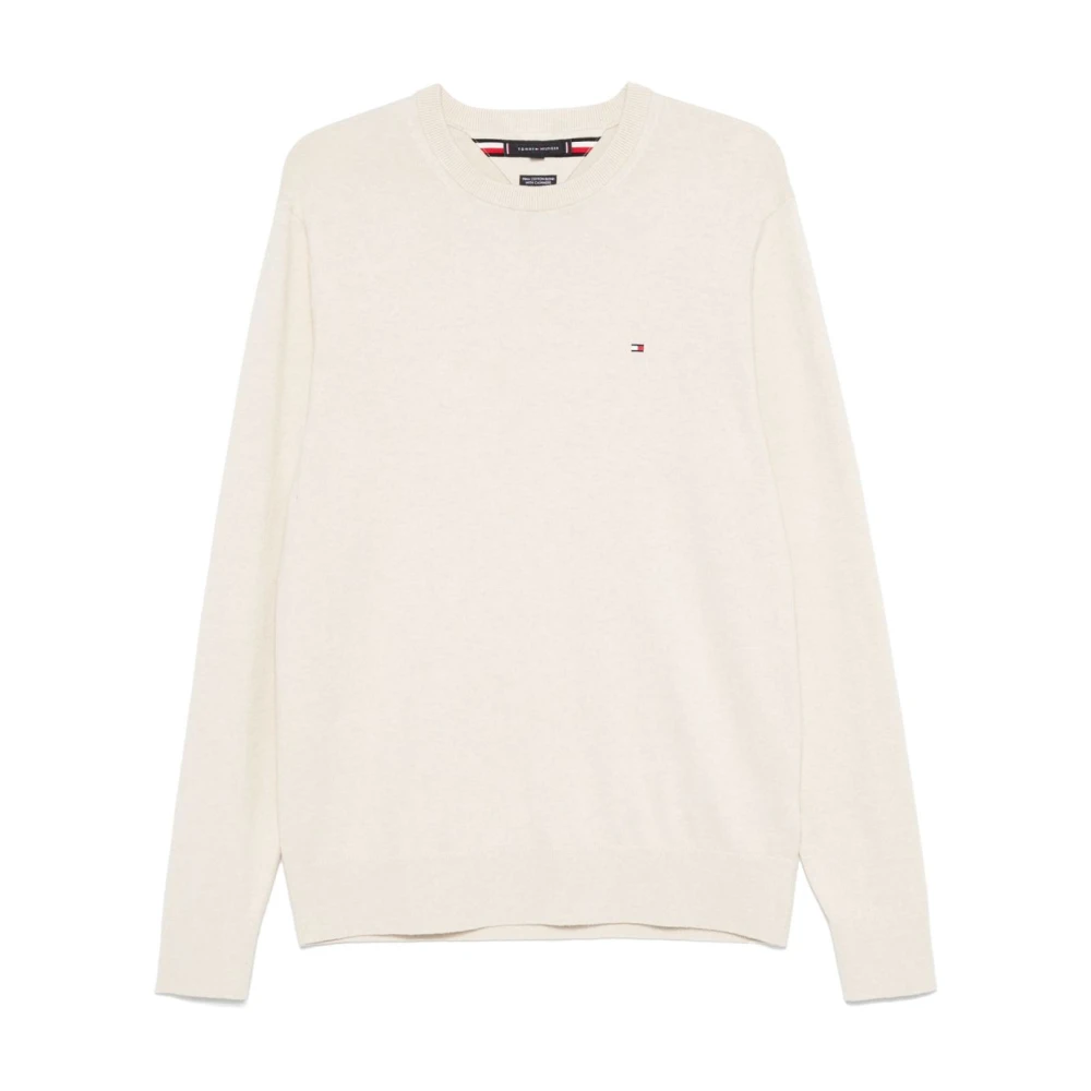 Tommy Hilfiger Men's Beige Round-Neck Knitwear, L, Crew Neck Jumper With Cashmere