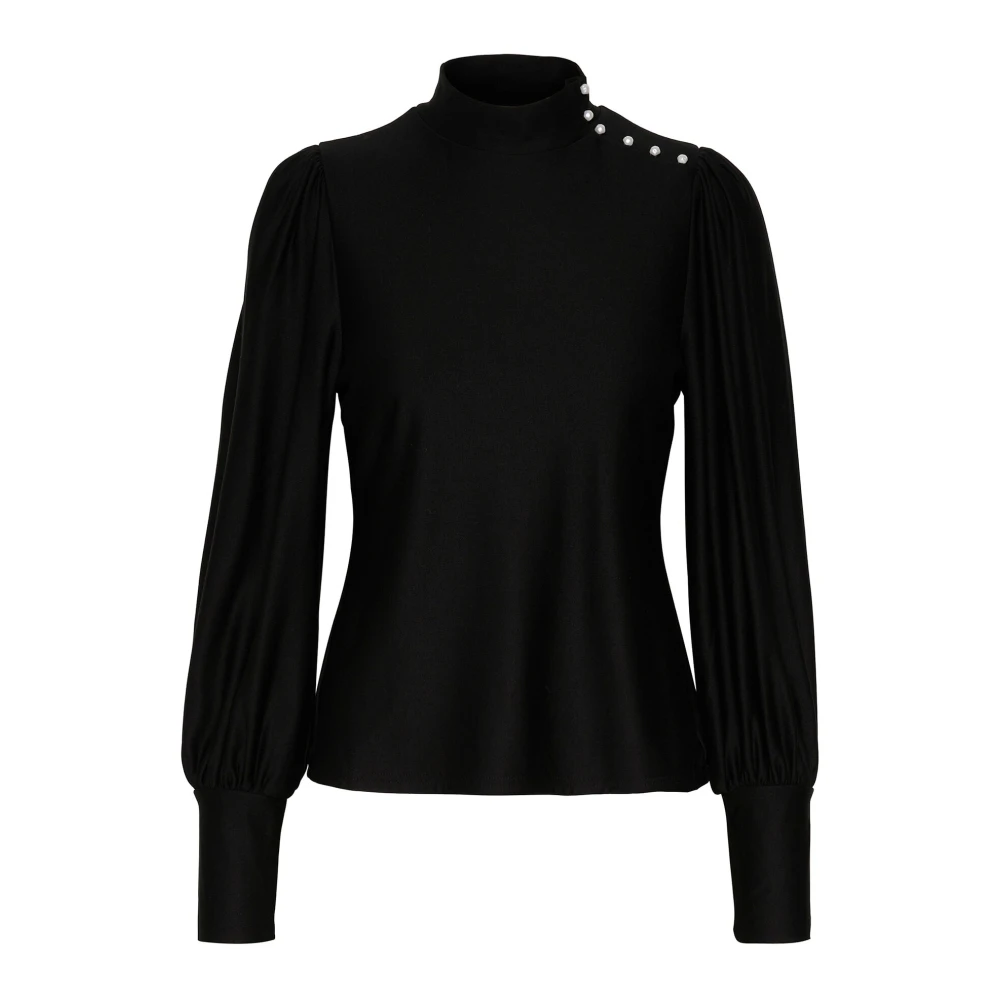 Gestuz Zwarte knoopblouse met pofmouwen Black Dames