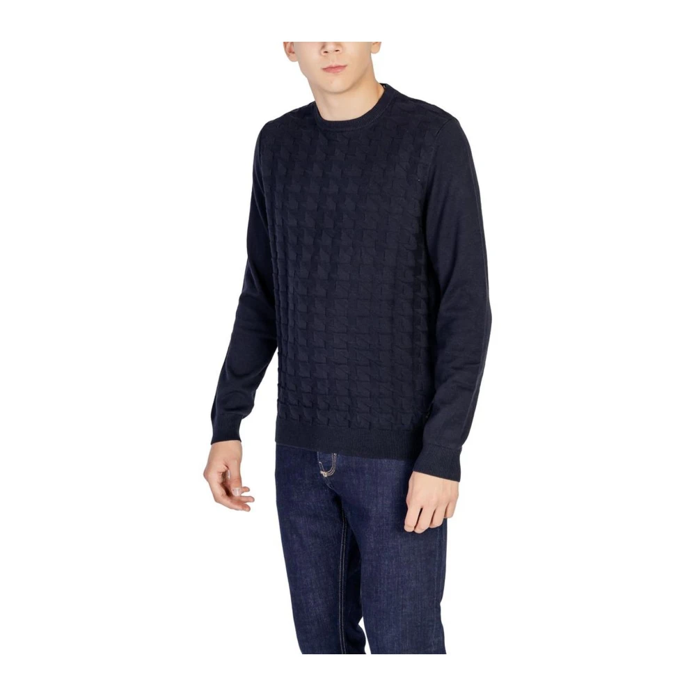 Antony Morato Blauw Gebreid T-Shirt Katoen-Wol Mix Blue Heren