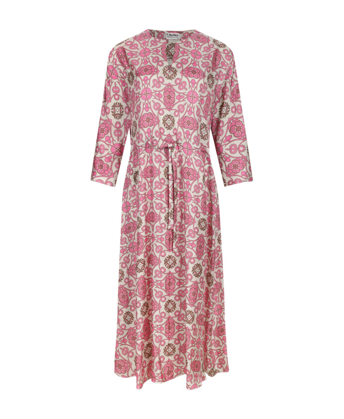 robe-fuchsia-en-twill-imprime-evasee
