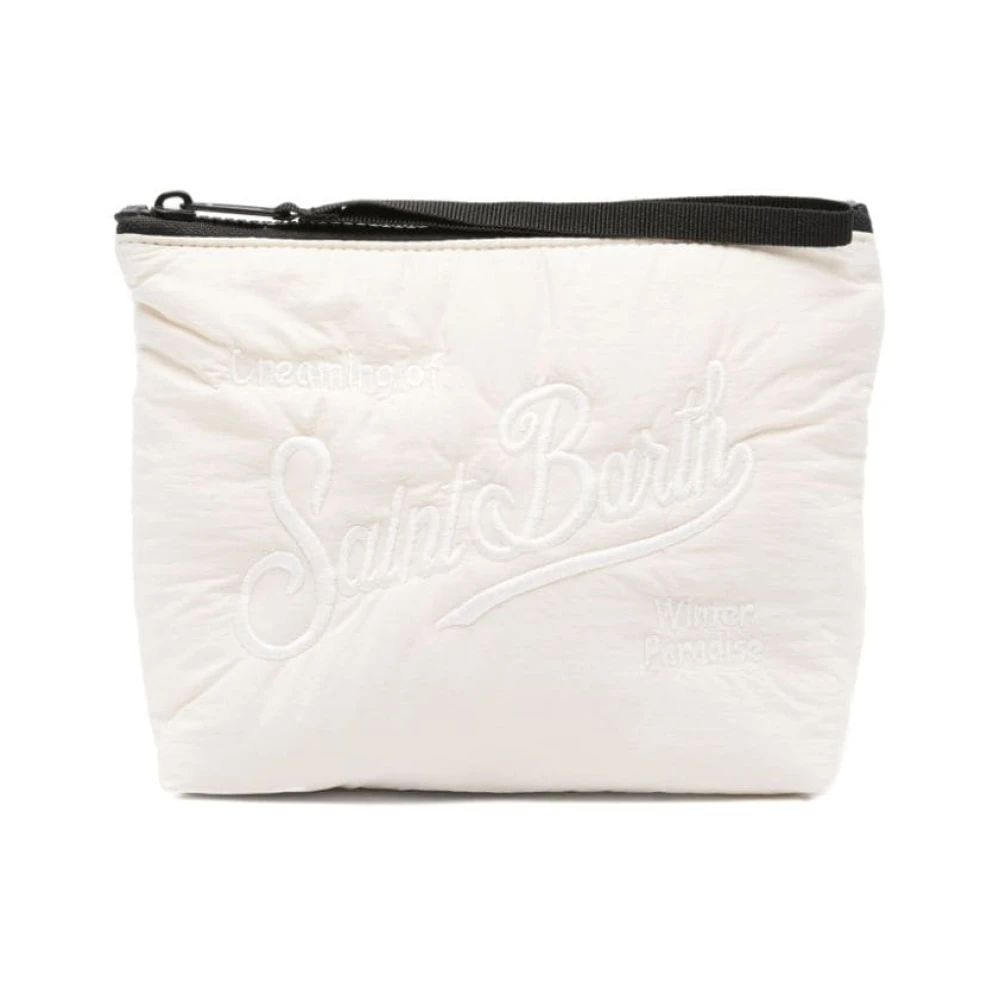 MC2 Saint Barth Witte Geborduurde Logo Clutch Tas Beige Dames