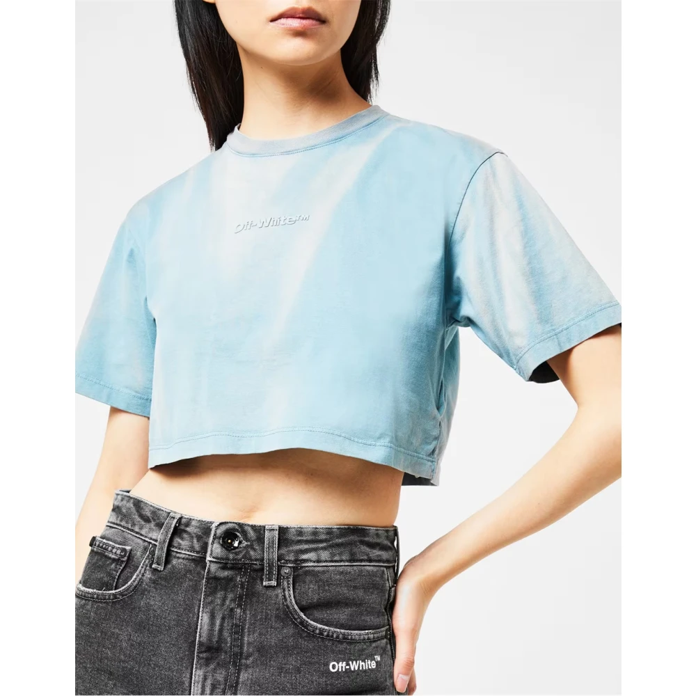 Off White Groene Waslogo Crop T-shirt Green Dames