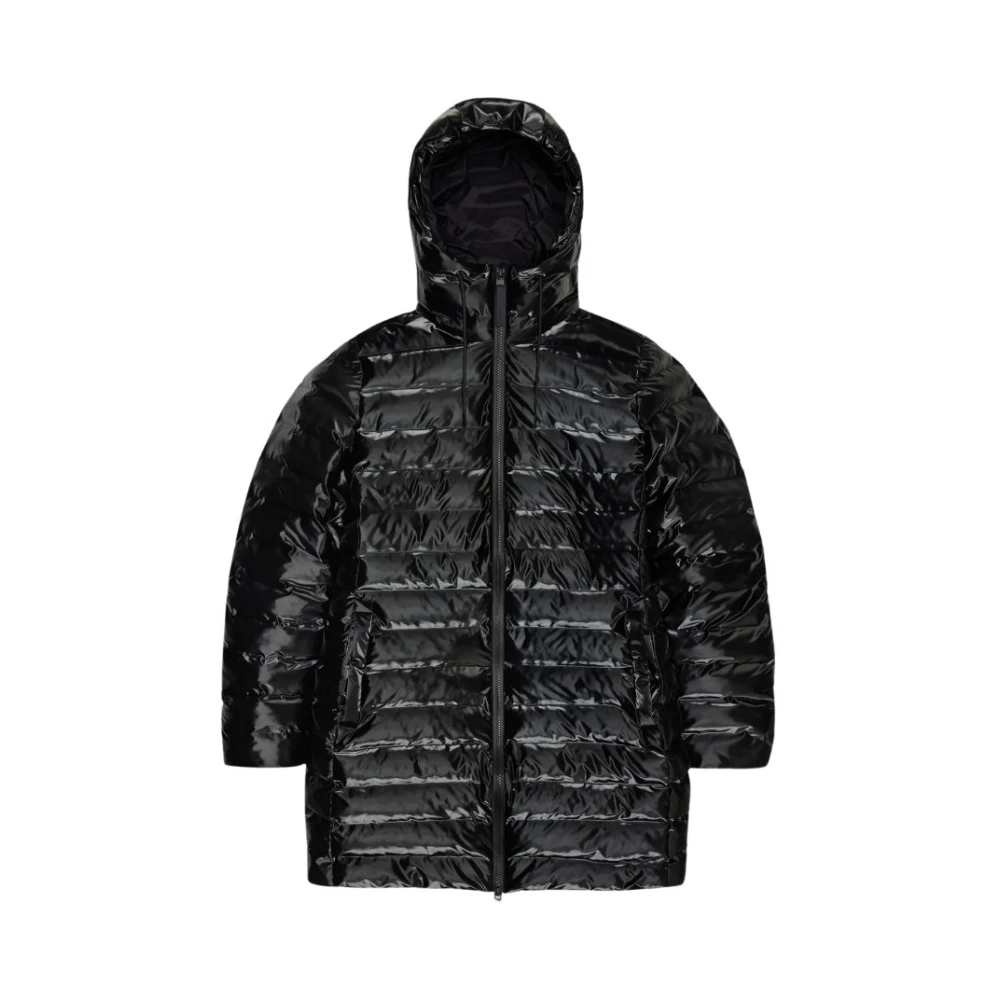 Rains Women's Blue Winter Jackets,, Long Puffer Curve Jacket Large