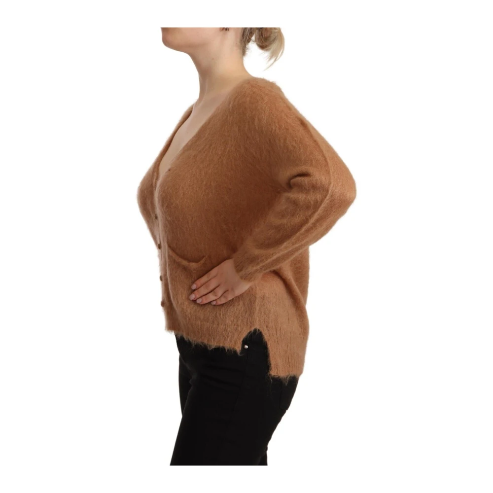 Pink Memories Bruine Gebreide Vest met Knoopsluiting aan de Voorkant Brown Dames