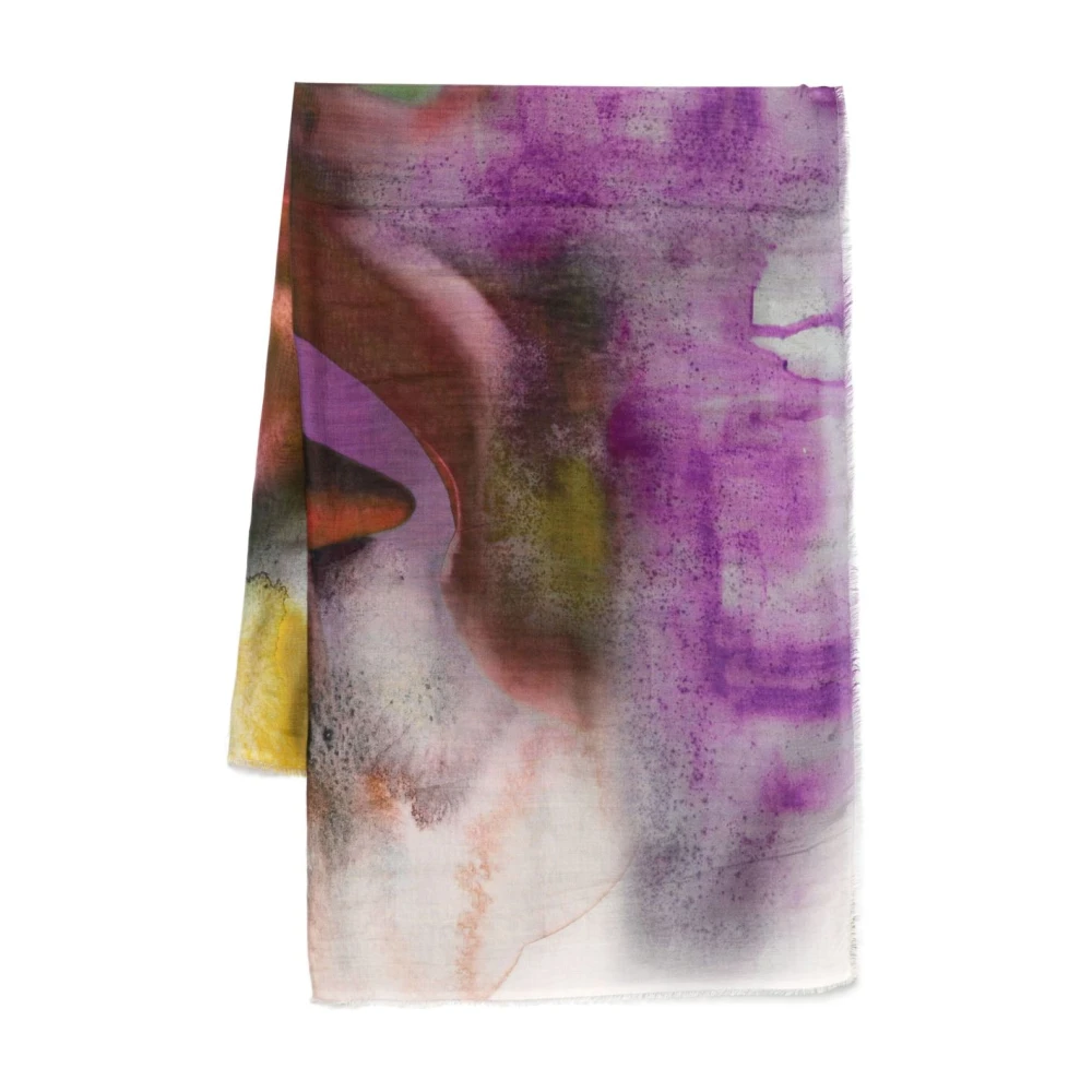 Faliero Sarti Rood Aquareleffect Sjaal Rode Rand Multicolor Dames