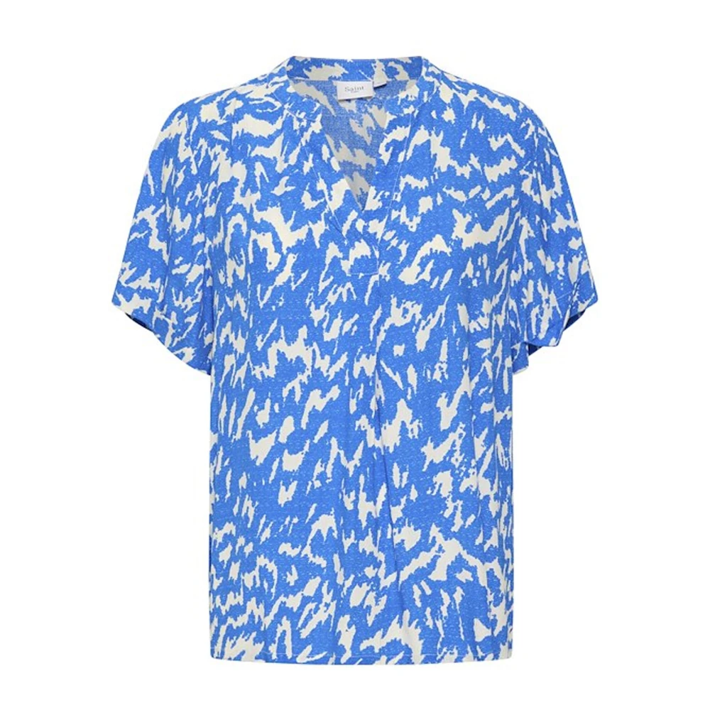 Saint Tropez Blauwe Natuur Strokes Losse Fit Top Blue Dames