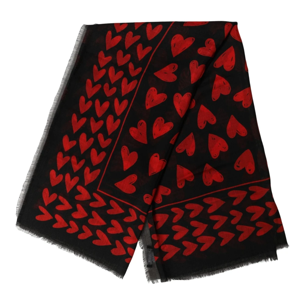 Dolce & Gabbana Black Red Cashmere Hearts Print Stole Scarf - Image 2