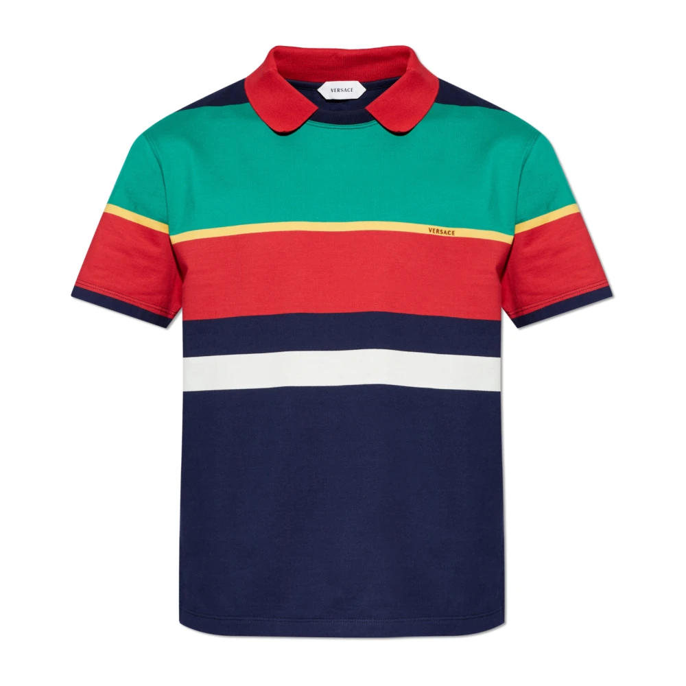 Versace Men's Multicolor Polo Shirts, L, Striped Polo Shirt