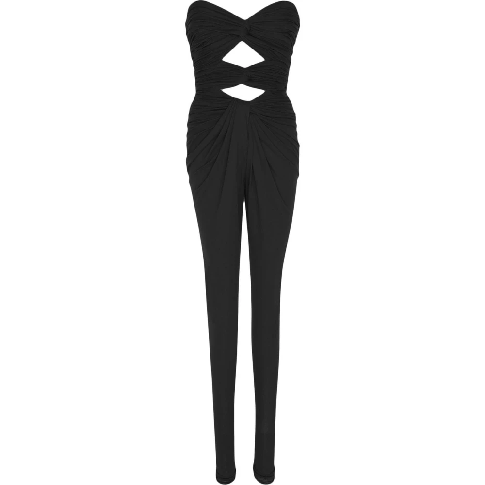 Saint Laurent Zwarte Crêpe Jumpsuit met Hartvormige Halslijn en Cut-Outs aan de Voorkant Black Dames