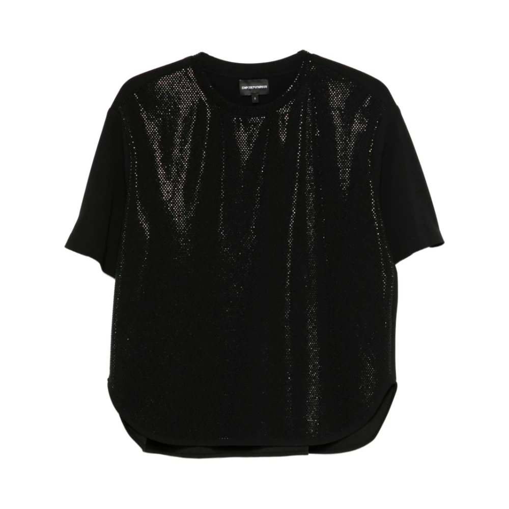 Emporio Armani Women's Black Blouses, S, Round Neck Short Sleeve Blouse