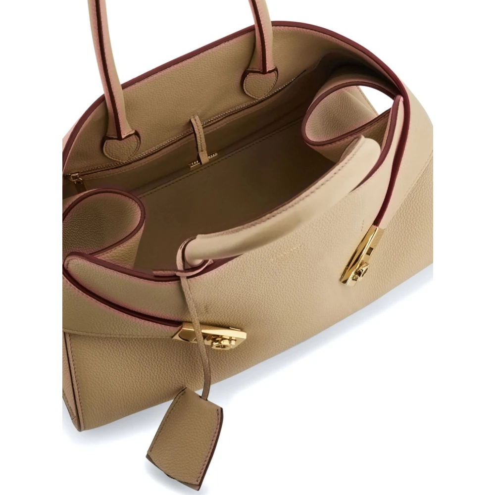 Salvatore Ferragamo Beige Gehamerd Leren Handtas met Gouden Hardware Beige Dames