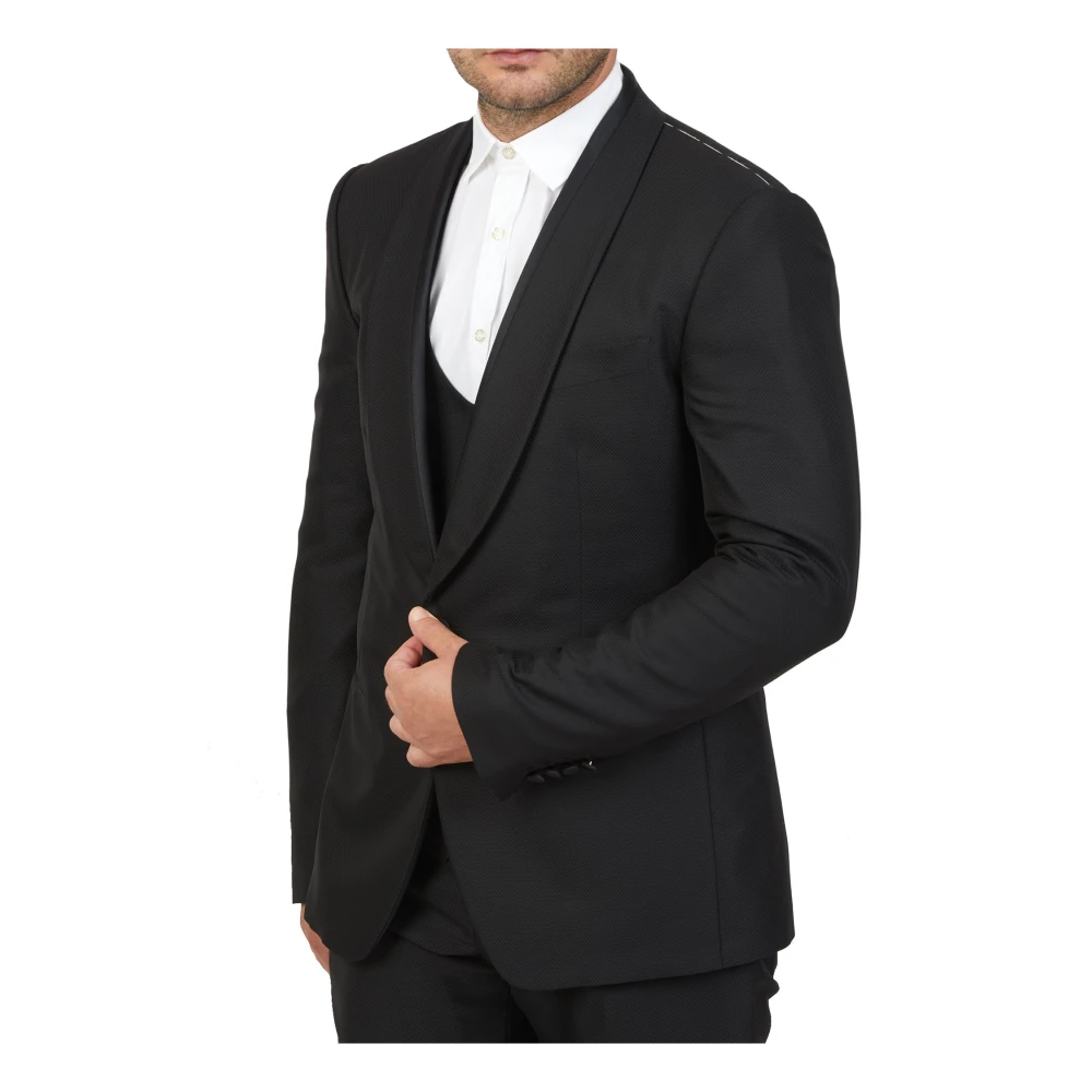 Dolce & Gabbana Zwart Pak met Wol-Zijde Mix Black Heren