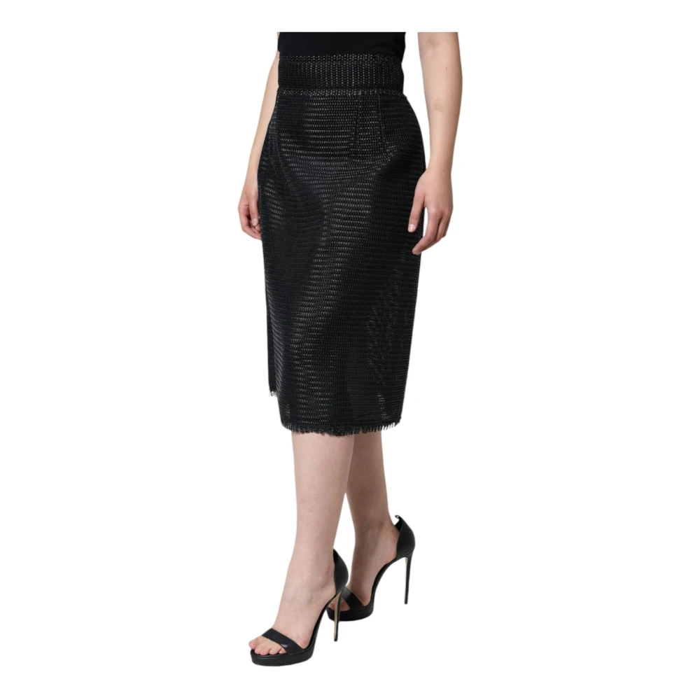 Dolce & Gabbana Zwart High Waist Pencil Cut Midi Rok Black Dames