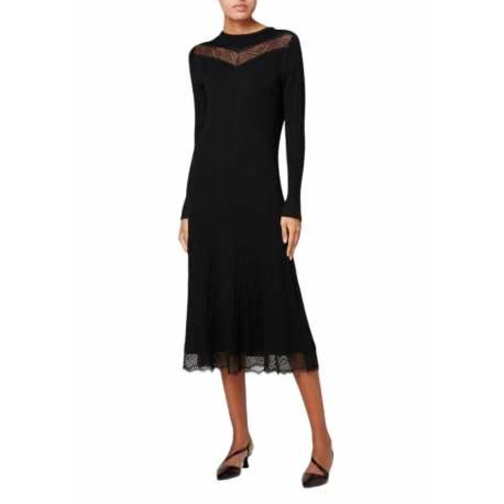 Paul Smith Zwarte Gebreide Lange Jurk Kant Black Dames
