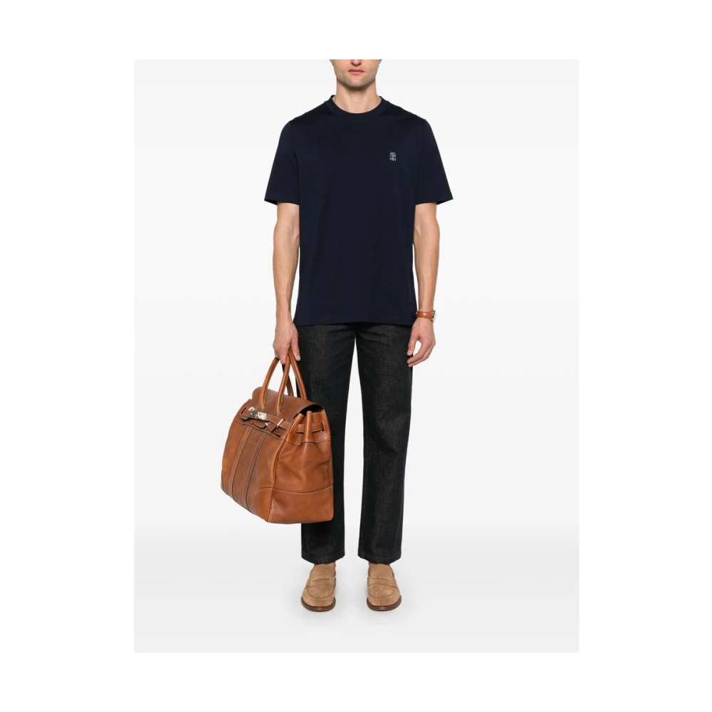 BRUNELLO CUCINELLI Navy Blue Crew Neck T-shirt Blue Heren