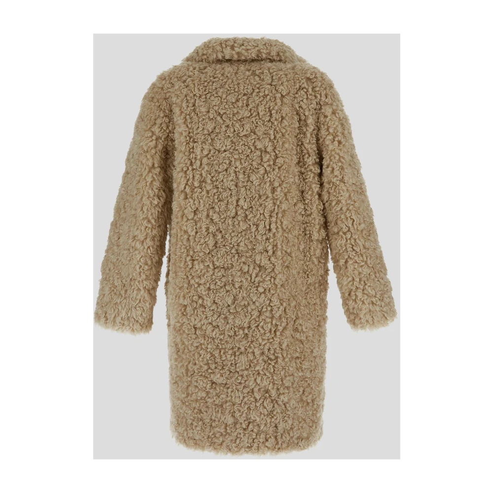 Stand Studio Faux Fur Cocoon Coat Beige Dames