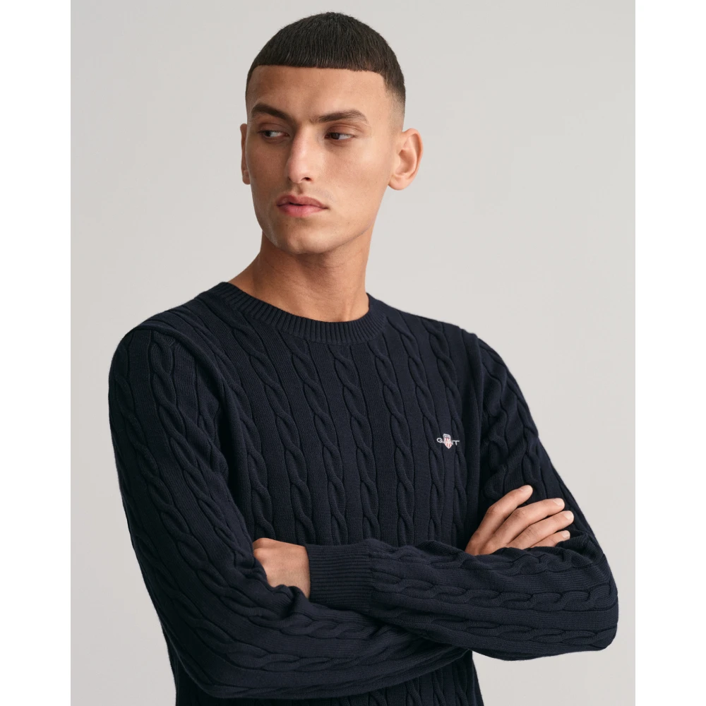 Gant Katoenen Kabeltrui Blue Heren