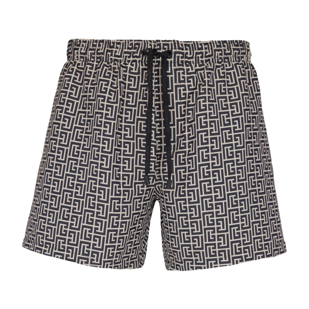 Balmain Gedrukte PB Labyrint zwemshorts Black Heren