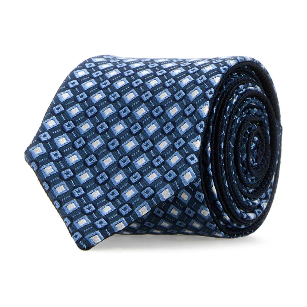 Boss Zijden Blend Geborduurde Das Blue Heren