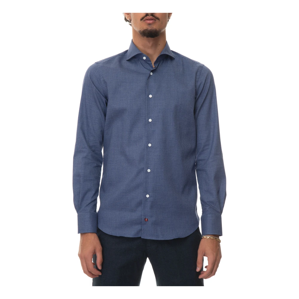Càrrel Casual Overhemd Jurk Kraag Houndstooth Design Blue Heren