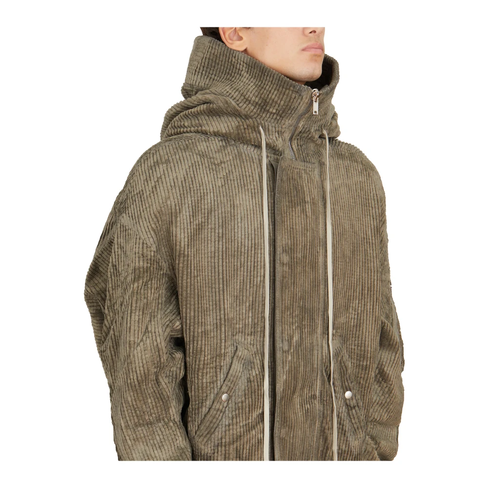 Rick Owens Gewatteerde Bomberjack met Capuchon en Lange Lengte Gray Heren