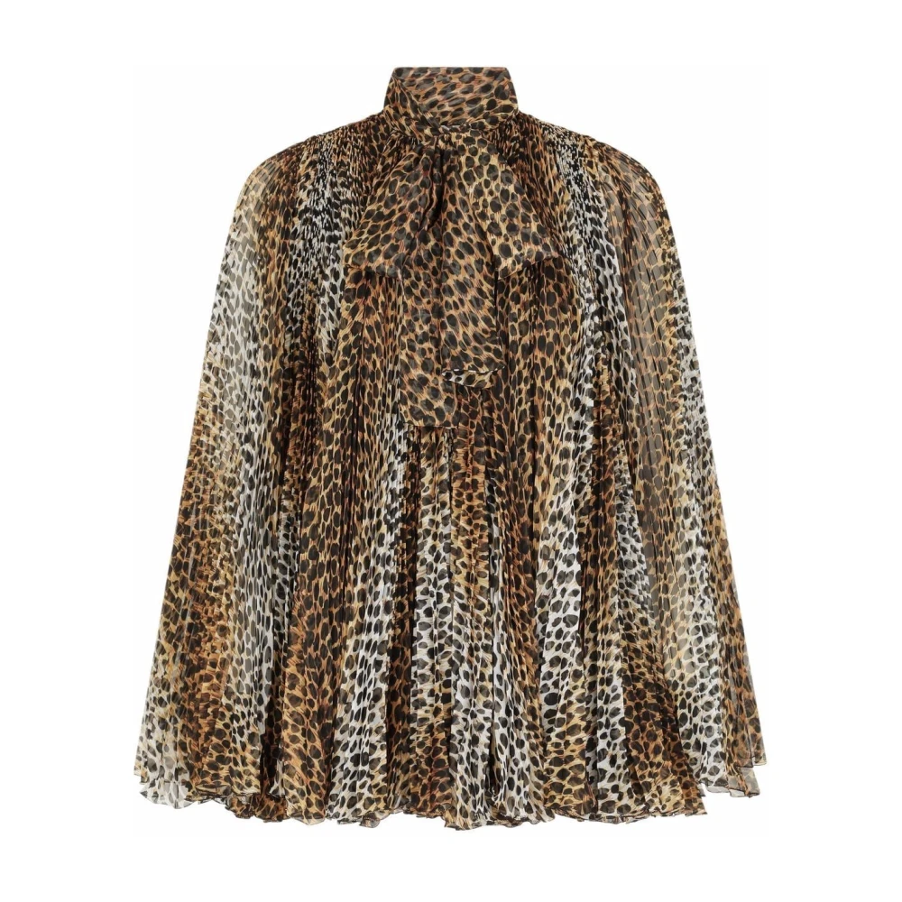 Dolce & Gabbana Women's Beige Leopard Print Pleated Mini Dress